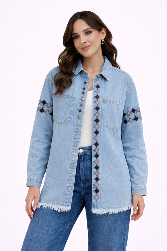 Boho Embroidered Denim Jacket