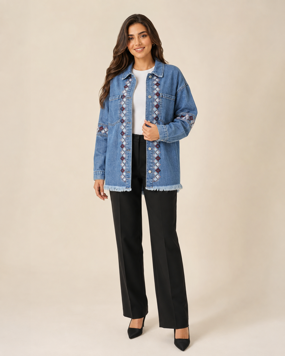 Mosaic Embroidered Denim Jacket