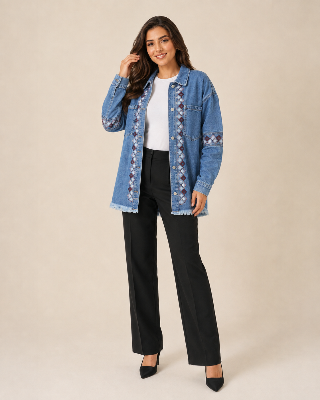 Mosaic Embroidered Denim Jacket