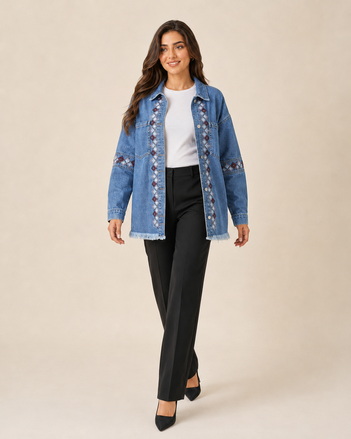 Mosaic Embroidered Denim Jacket
