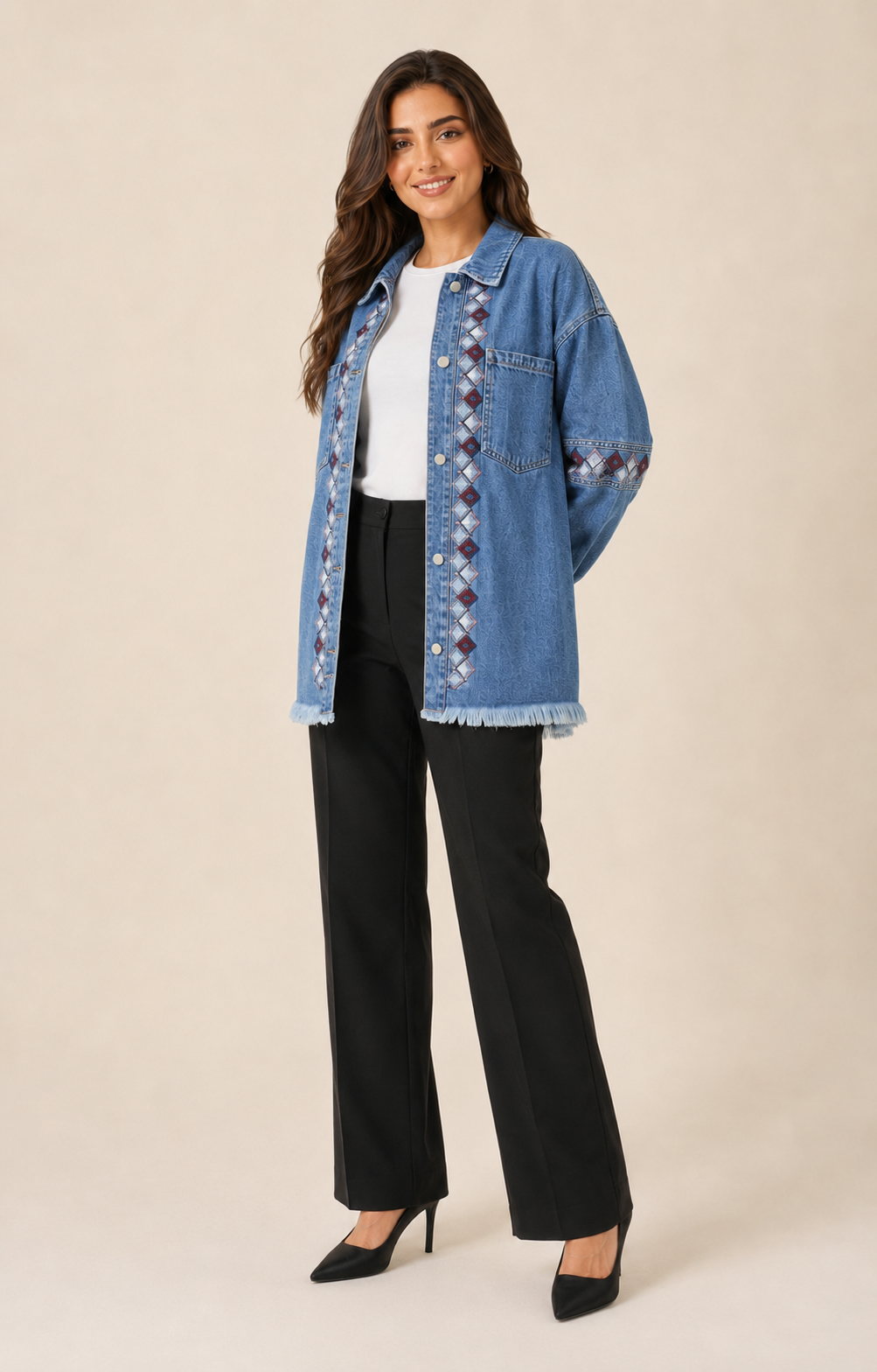 Mosaic Embroidered Denim Jacket