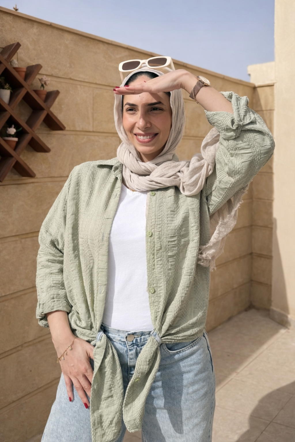 Olive Green Textured Blouse